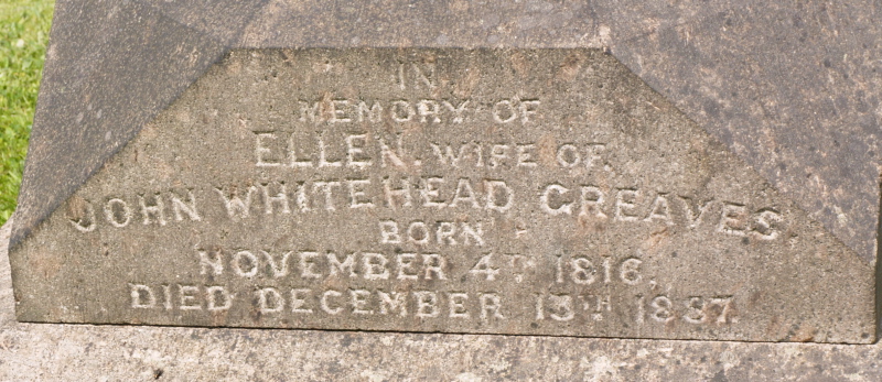 Ellen Greaves monumental inscription